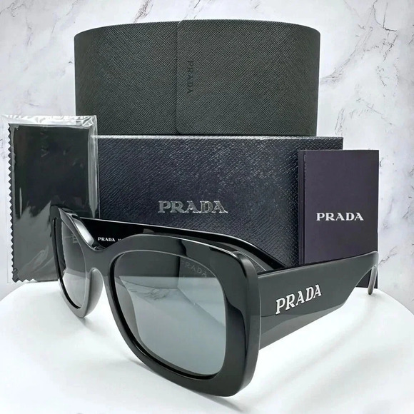 PRADA Sunglasses Black Oversized Square Acetate Letter Logo Italy Authentic - Picture 12 of 16